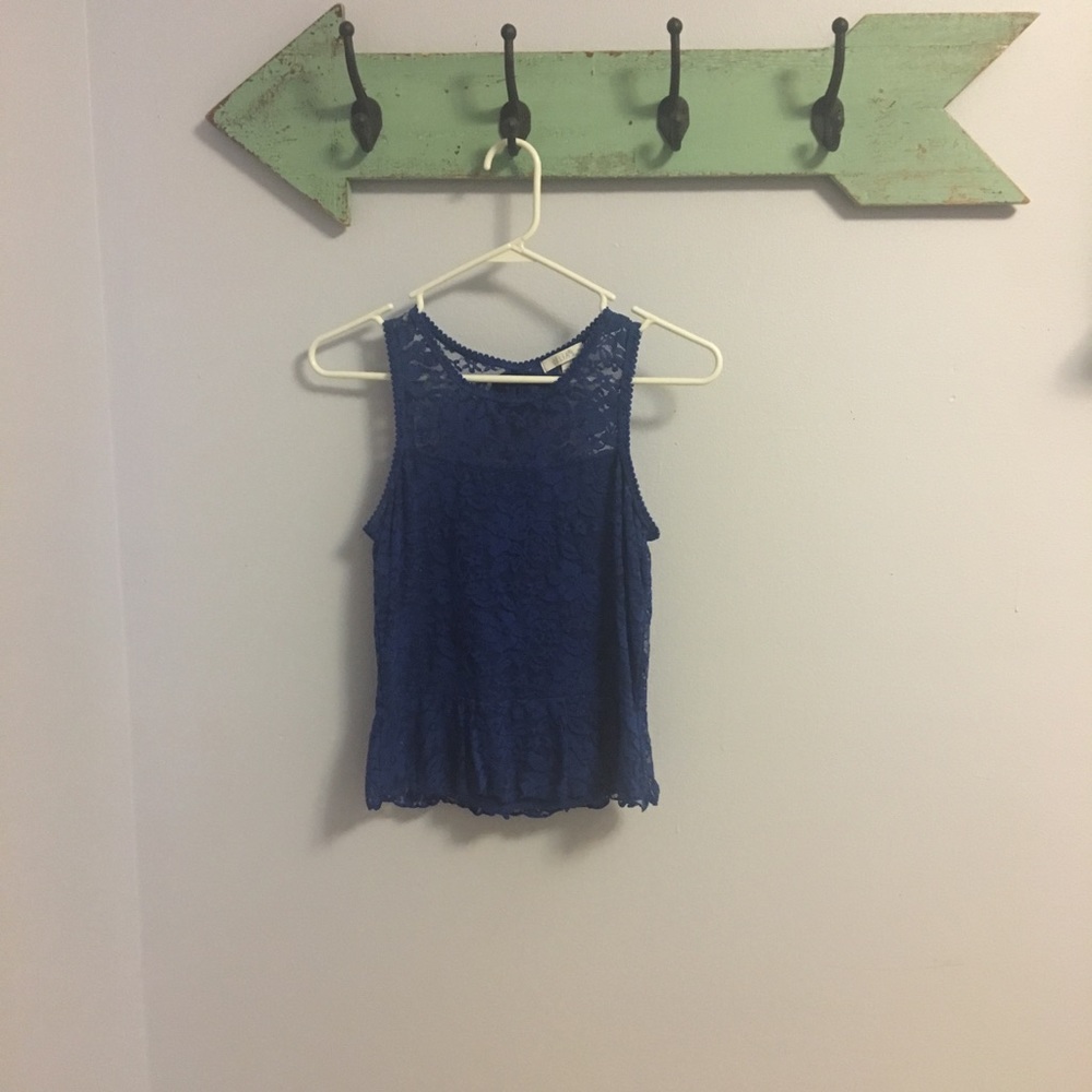 Navy lace peplum top with bow in back , size small